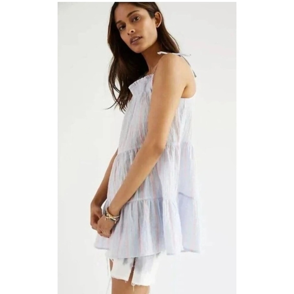 Anthropologie Maeve Gauzy Tiered Striped Tunic Top